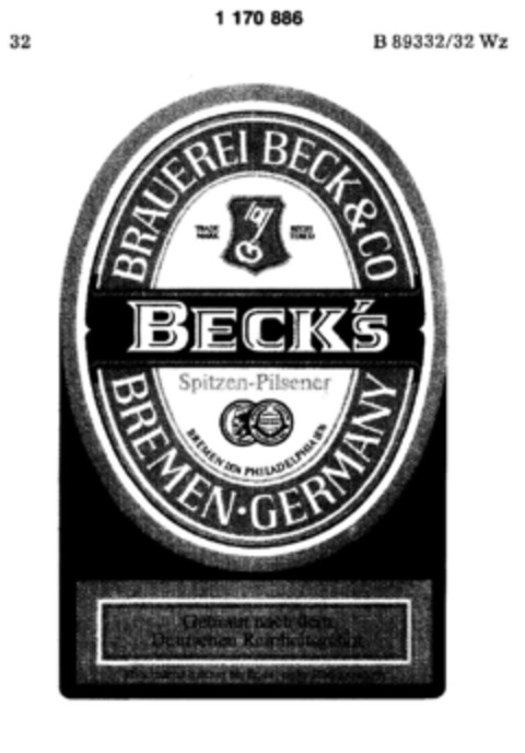 BECK'S  Spitzen-Pilsener Logo (DPMA, 01.03.1990)