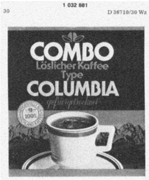 COMBO Löslicher Kaffee Type COLUMBIA Logo (DPMA, 10/15/1981)