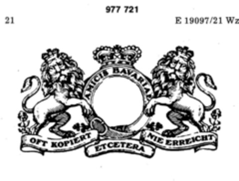 AMICIS BAVARIAE ETCETERA OFT KOPIERT NIE ERREICHT Logo (DPMA, 24.12.1976)