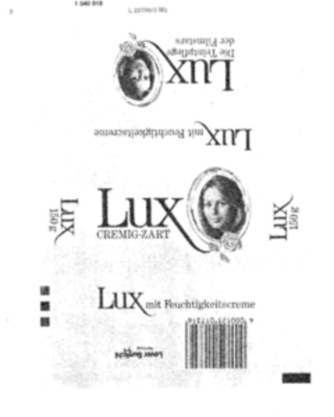 Lux CREMIG-ZART Lux mit Feuchtigkeitscreme Lux Die Teintpflege der Filmstars Logo (DPMA, 03.05.1982)