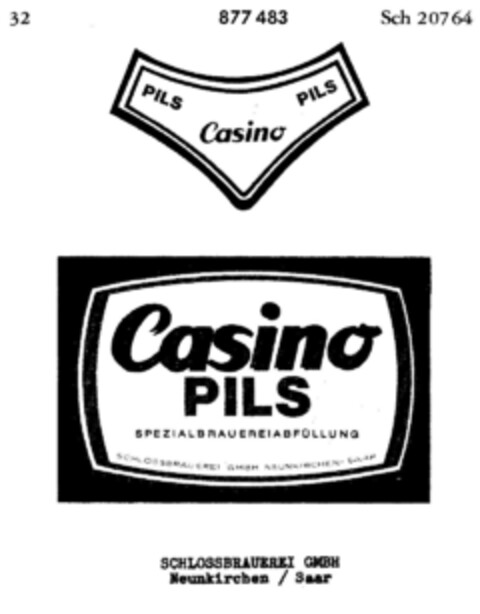 Casino PILS SPEZIALBRAUEREIABFÜLLUNG SCHLOSSBRAUEREI GMBH NEUNKIRCHEN-SAAR Logo (DPMA, 06.07.1968)