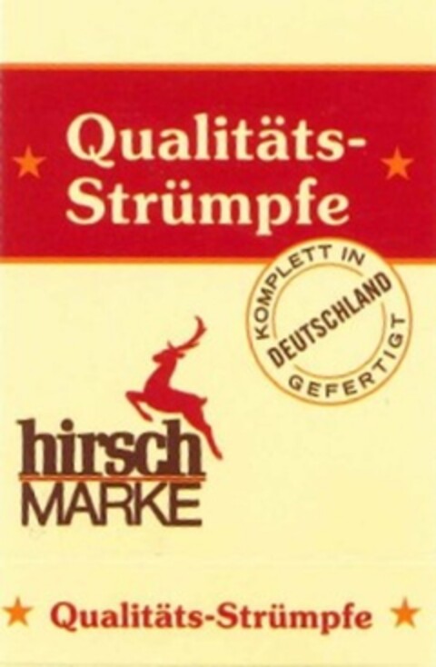 Qualitäts-Strümpfe hirsch MARKE KOMPLETT IN DEUTSCHLAND GEFERTIGT Logo (DPMA, 03/24/2021)