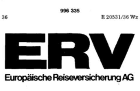 ERV Europäische Reiseversicherung AG Logo (DPMA, 02.04.1979)