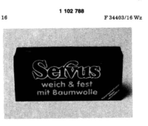 Servus weich&fest mit Baumwolle Logo (DPMA, 05/13/1986)