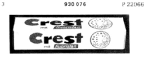 Crest mit fluoristan Logo (DPMA, 14.03.1974)