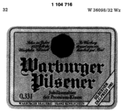 Warburger Pilsener Logo (DPMA, 22.04.1986)