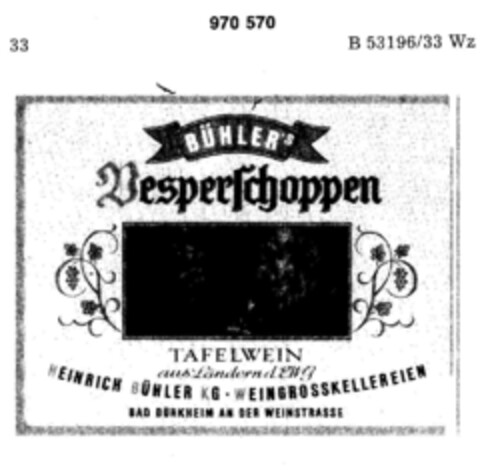 BÜHLER`S Vesperschoppen Logo (DPMA, 18.09.1974)