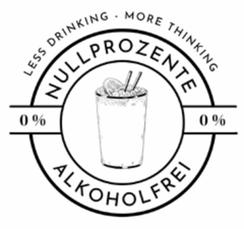 NULLPROZENTE ALKOHOLFREI 0 % LESS DRINKING · MORE THINKING Logo (DPMA, 28.08.2023)