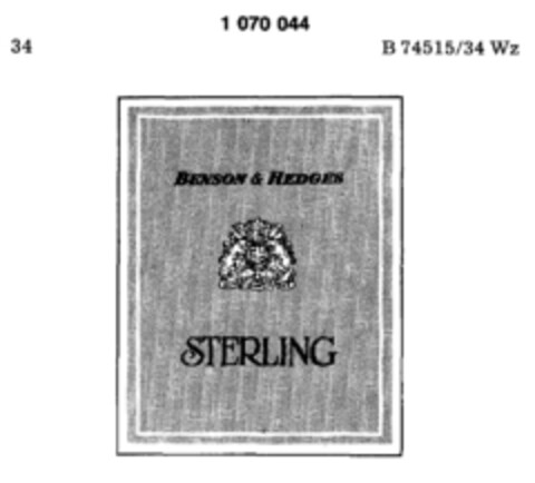 BENSON & HEDGES STERLING Logo (DPMA, 09.05.1984)