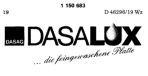 DASAG DASA LUX...die feingewaschene Platte Logo (DPMA, 23.03.1989)