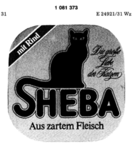 SHEBA Aus zartem Fleisch mit Rind Logo (DPMA, 22.02.1985)