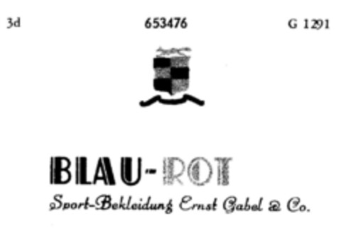 BLAU-ROT Sport-Bekleidung Ernst Gabel Logo (DPMA, 05.01.1951)
