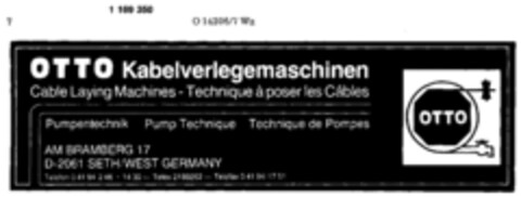 OTTO Kabelverlegemaschinen Cable Laying Machines - Technique à poser les Câbles Logo (DPMA, 01/17/1990)