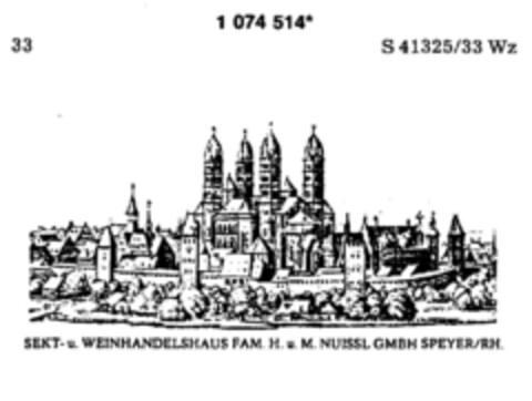 SEKT- u. WEINHANDELSHAUS FAM. H. u. M. NUISSL GMBH SPEYER/RH. Logo (DPMA, 01/15/1985)