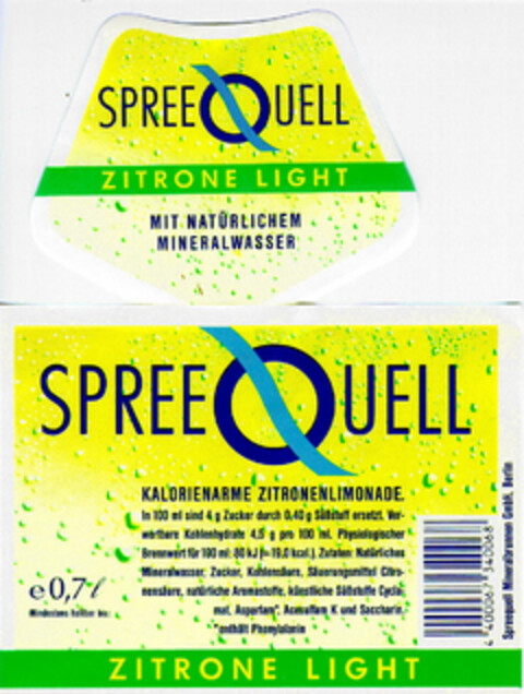SPREEQUELL ZITRONE LIGHT Logo (DPMA, 23.11.1991)