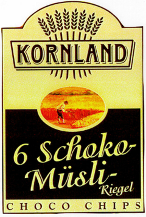 KORNLAND 6 Schoko-Müsli-Riegel CHOCO CHIPS Logo (DPMA, 26.11.1996)