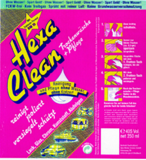 Hexa Clean Trockenwäsche + Pflege Logo (DPMA, 24.09.1997)