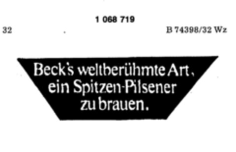 Beck`s weltberühmte Art, ein Spitzen-Pilsener zu brauen. Logo (DPMA, 17.04.1984)