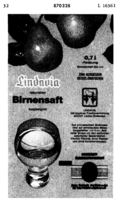 Lindavia Birnensaft Logo (DPMA, 27.05.1969)