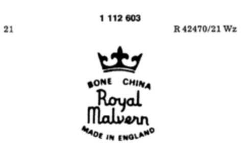 BONE CHINA Royal Malvern MADE IN ENGLAND Logo (DPMA, 26.10.1984)