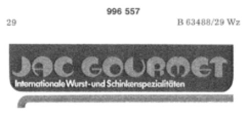 JAC GOURMET Internationale Wurst- und Schinkenspezialitäten Logo (DPMA, 06/28/1979)