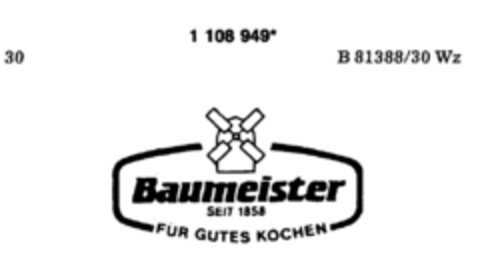 Baumeister SEIT 1858 FÜR GUTES KOCHEN Logo (DPMA, 24.03.1987)