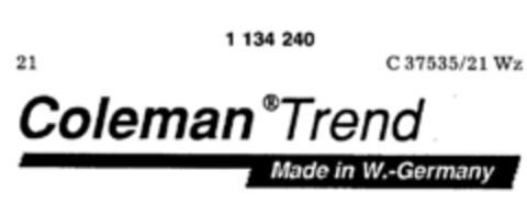 Coleman  Trend Made in W.-Germany Logo (DPMA, 08.04.1988)