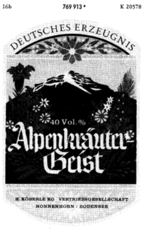 Alpenkräuter-Geist DEUTSCHES ERZEUGNIS Logo (DPMA, 14.09.1962)