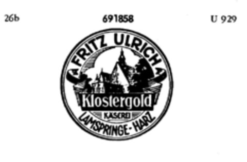 FRITZ ULREICH Klostergold KÄSEREI LAMSPRINGE-HARZ Logo (DPMA, 04/20/1955)