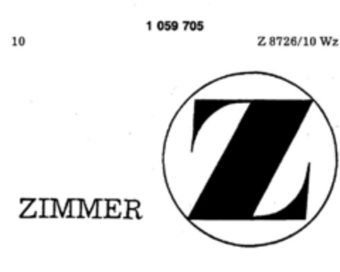 ZIMMER Logo (DPMA, 17.08.1983)