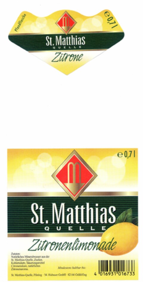 M St. Matthias QUELLE Zitronenlimonade Logo (DPMA, 07.10.2005)