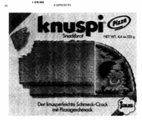 knuspi Snackbrot Der knusperleichte Schmeck-Crack mit Pizzageschmack Logo (DPMA, 01/28/1984)