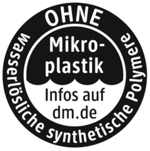 Mikro-plastik Infos auf dm.de OHNE wasserlösliche synthetische Polymere Logo (DPMA, 12.08.2019)