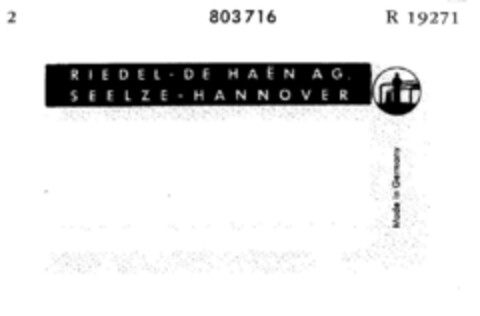 RIEDEL - DE HAEN AG. SEELZE - HANNOVER Logo (DPMA, 07/25/1964)