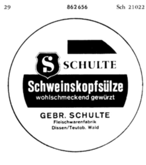 SCHULTE Schweinskopfsülze Logo (DPMA, 22.10.1968)