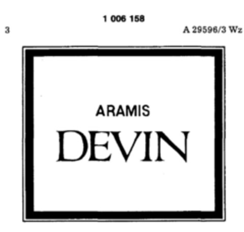 ARAMIS DEVIN Logo (DPMA, 08.09.1977)