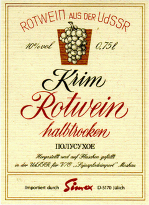 Krim Rotwein halbtrocken Logo (DPMA, 27.09.1988)