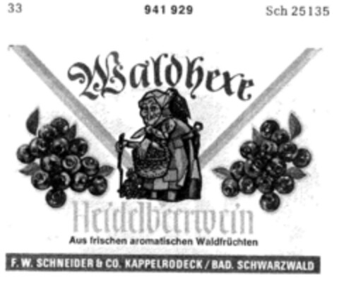 Waldhexe Heidelbeerwein Logo (DPMA, 25.02.1975)