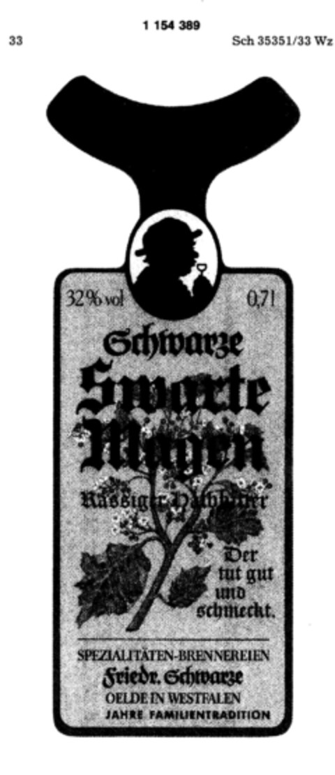 Schwarze Swarte Magen Rassiger Halbbitter Logo (DPMA, 05/31/1989)