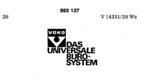 VOKO DAS UNIVERSALE BÜROSYSTEM Logo (DPMA, 29.05.1974)