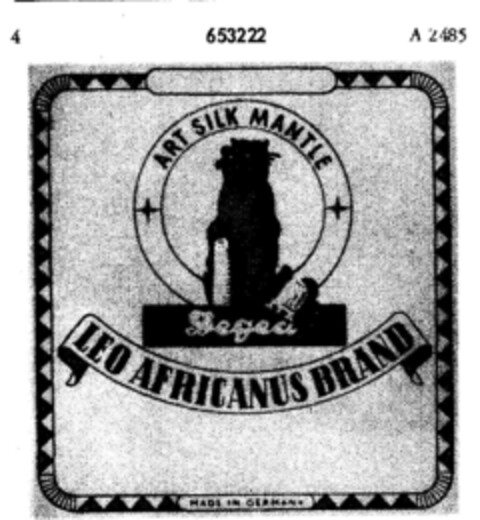 ART SILK MANTLE Degea LEO AFRICANUS BRAND Logo (DPMA, 10/17/1952)