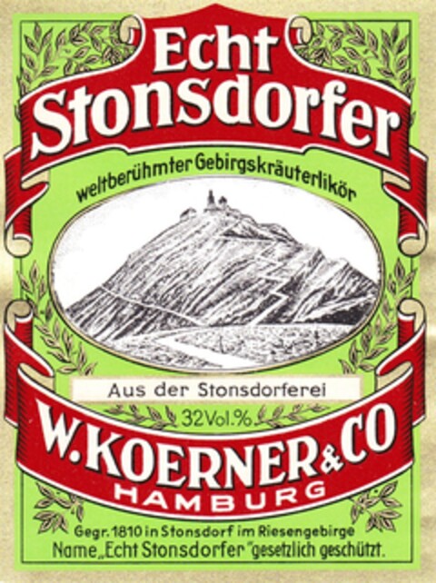 Echt Stonsdorfer weltberühmter Gebirgskräuterlikör W.KOERNER & CO Logo (DPMA, 10.11.1954)