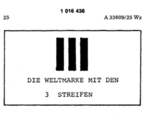 DIE WELTMARKE MIT DEN 3 STREIFEN Logo (DPMA, 07/24/1980)