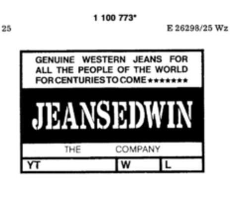 JEANSEDWIN THE COMPANY Logo (DPMA, 15.12.1986)