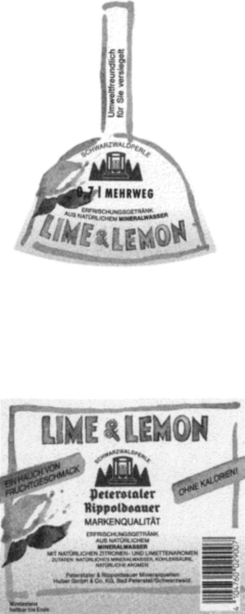 LIME & LEMON SCHWARZWALDPERLE Peterstaler Rippoldsauer Logo (DPMA, 21.05.1993)
