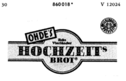 OHDE`S HOCHZEITs BROT Logo (DPMA, 23.10.1968)