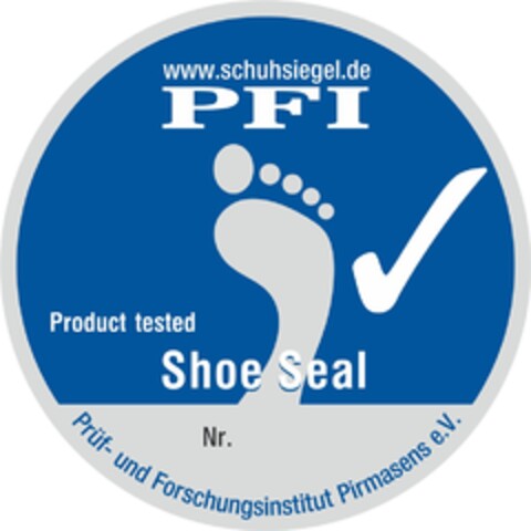 www.schuhsiegel.de PFI Product tested Shoe Seal Nr. Prüf- und Forschungsinstitut Pirmasens e.V. Logo (DPMA, 03.07.2018)