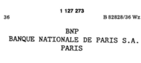 BNP BANQUE NATIONALE DE PARIS S.A. PARIS Logo (DPMA, 02.10.1987)