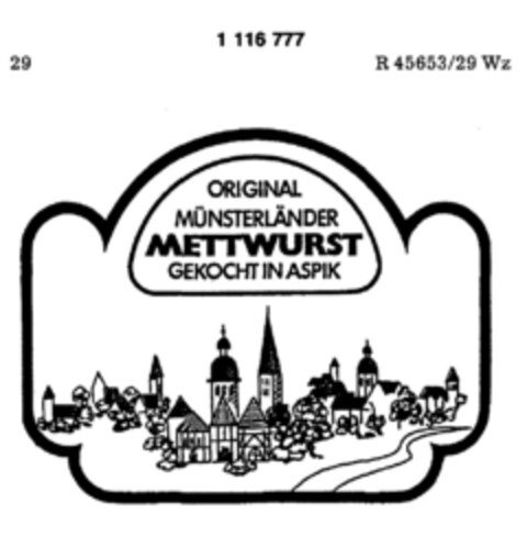 ORIGINAL MÜNSTERLÄNDER METTWURST GEKOCHT IN ASPIK Logo (DPMA, 29.07.1987)