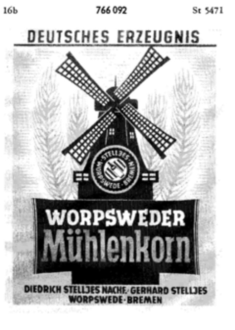 STELLJES WORPSWEDE BREMEN WORPSWEDER Mühlenkorn Logo (DPMA, 30.11.1961)